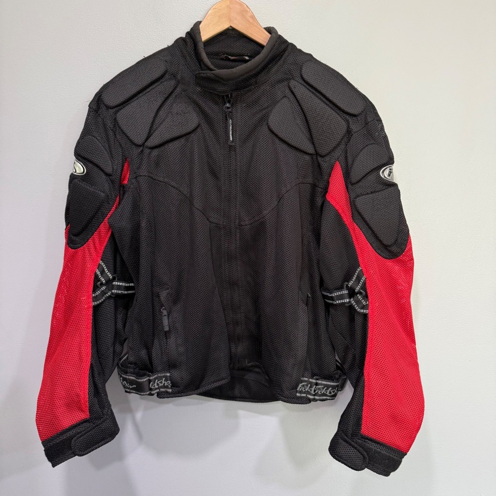 Fieldsheer Mens 3XL Mesh Motorcycle Riding Jacket Black Red Padded Armor FS
